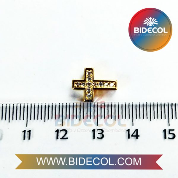 Dije Pasador Cruz Pulsera (1.2cm) Dorado en Rodio y Microcircones x 1und - Imagen 2