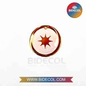 Dije Sol Puntas 2.3cm Fondo Rosado en Oro Golfi/Resina x 1und