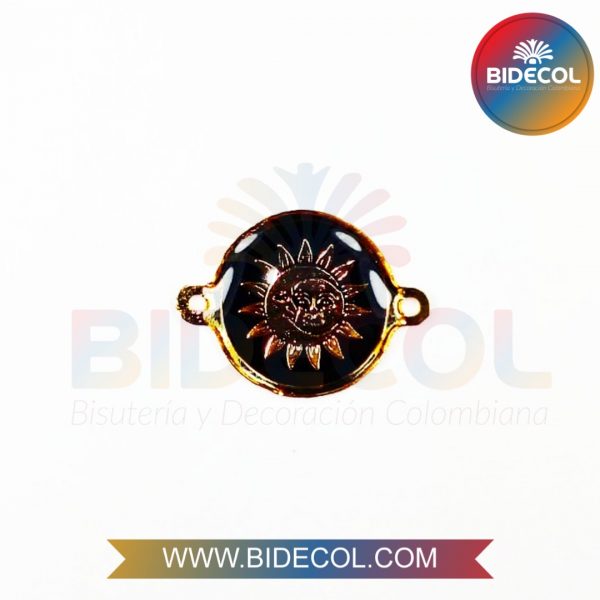 Dije Centro Signo Sol y Luna Negro en Oro Golfi/Resina x 1und