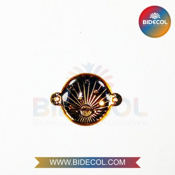Dije Centro Signo Planeta con Estrellas Negro en Oro Golfi/Resina x 1und