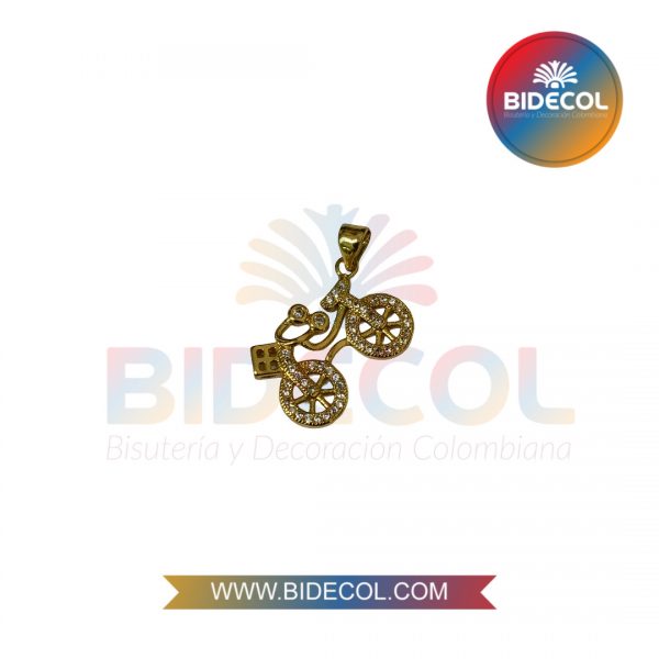 Dije En Forma De Bicicleta (2.7cm) Dorado en Rodio y Microcircones x 1und