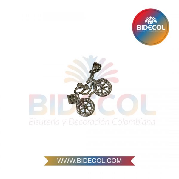 Dije En Forma De Bicicleta (2.7cm) Plateado en Rodio y Microcircones x 1und