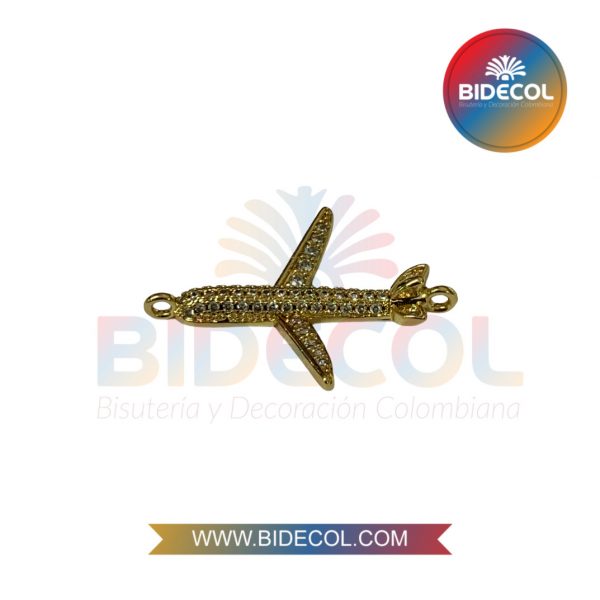 Dije En Forma De Avion (2.2cm) Dorado en Rodio y Microcircones x 1und