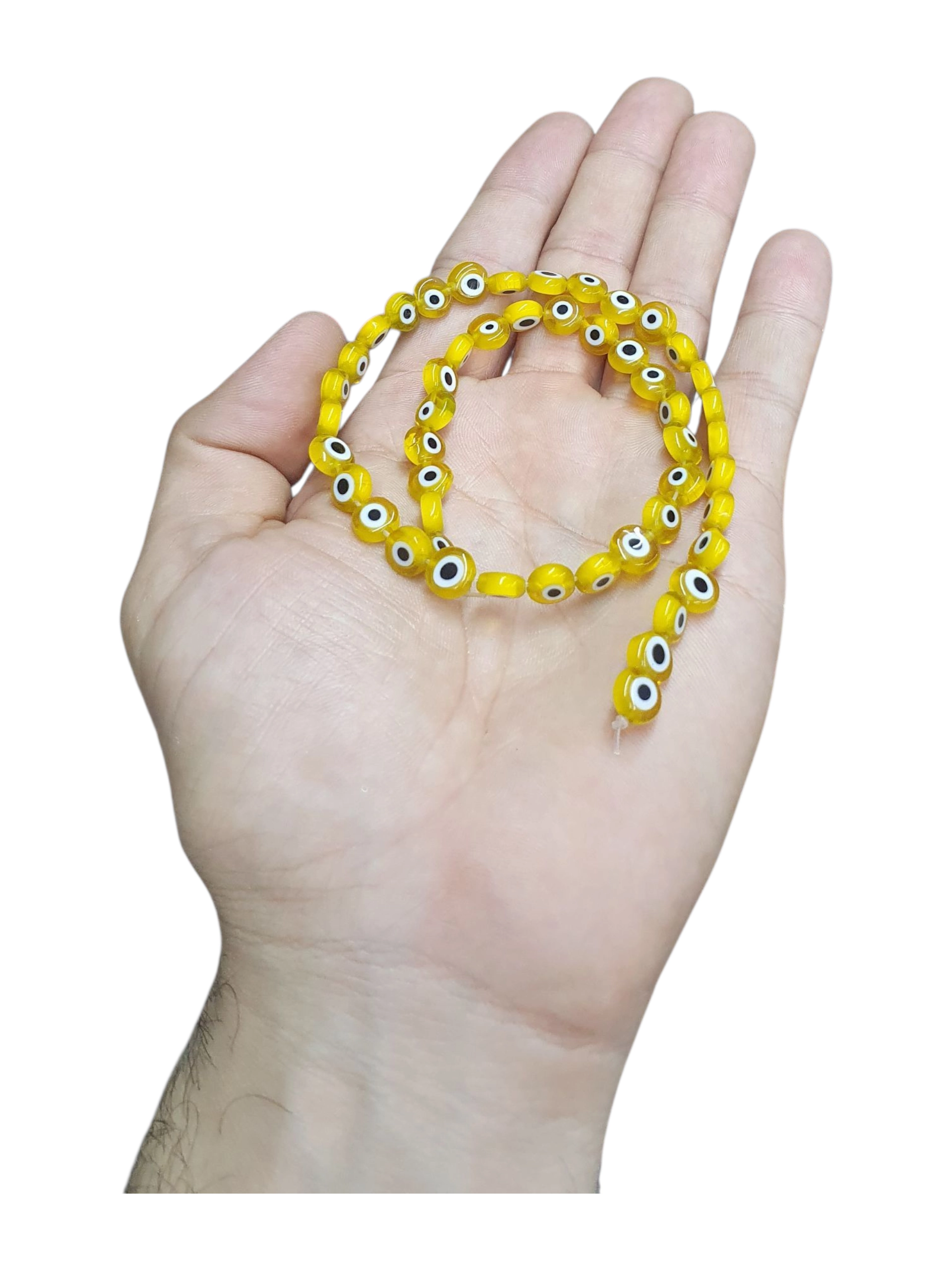 Sarta de Ojos Turco Plano Amarillo 8mm
