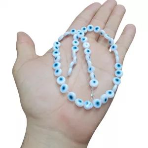 Sarta de Ojos Turco Plano Blanco con Azul Claro 8mm en Cristal