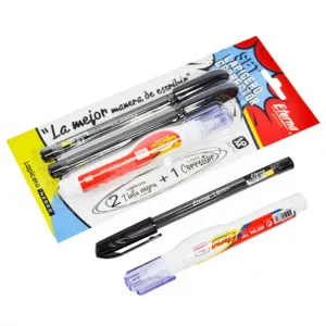 Set Lapiceros Negro 1.0 mm x 2 + Corrector Eterna