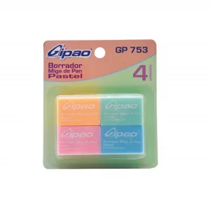 Kit Borrador Colores Pastel x 4u Gipao